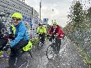 Peter and Jenny heading over the long bridge over River Avon, very windy