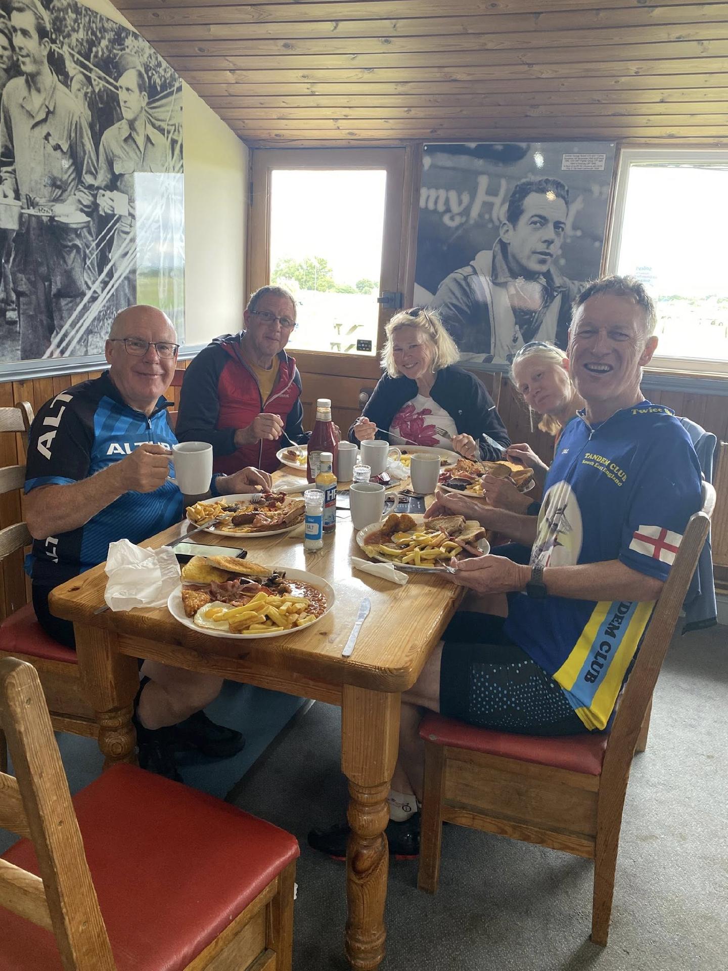 Liz and Mark Noble, Linda and Ron Stinchcombe and Phil and Julie Harmer at the aerodrome cafe