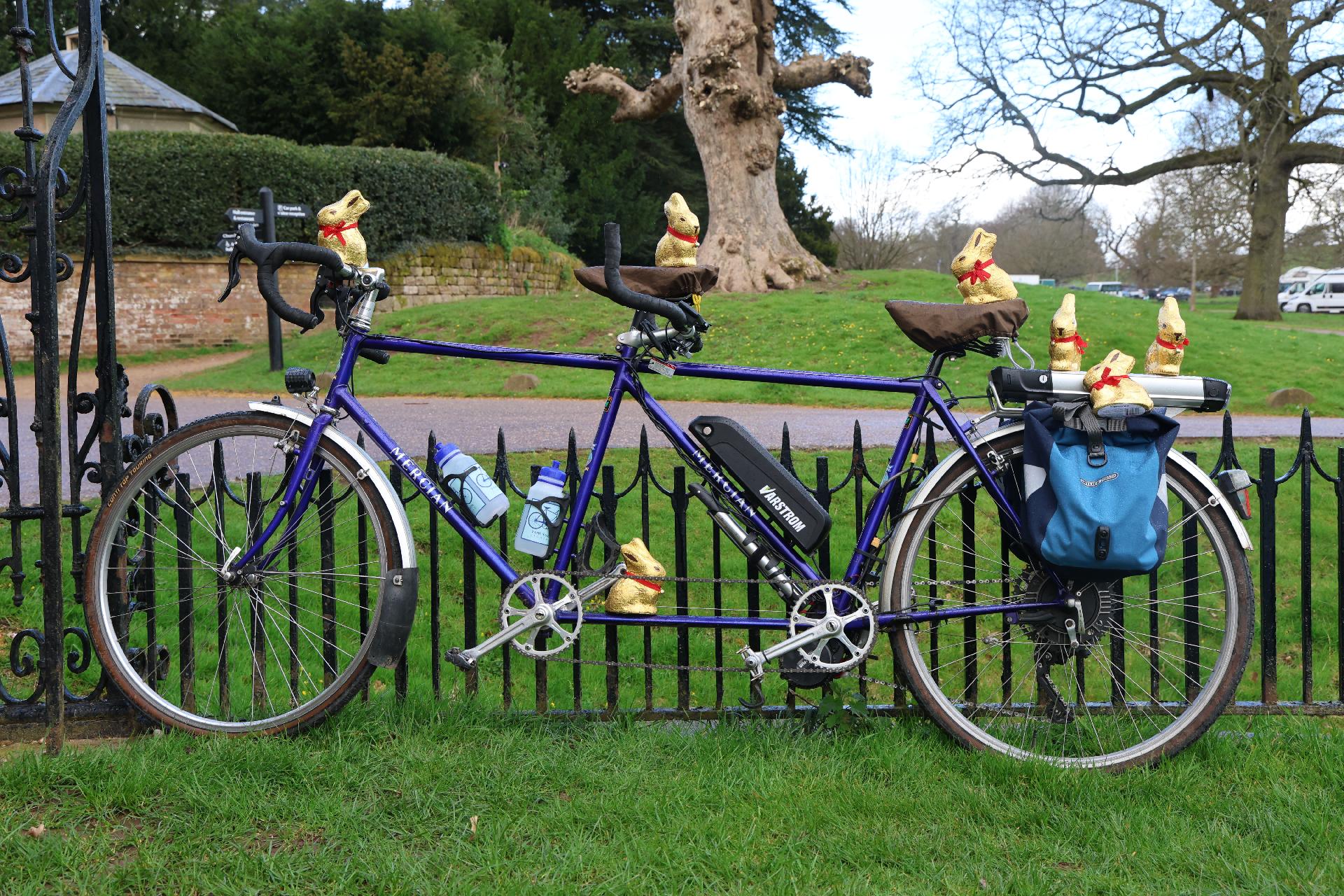 Bunnies at Kedleston Hall on Chris Judens Tandem, now motorised, the second Mercian ever built
