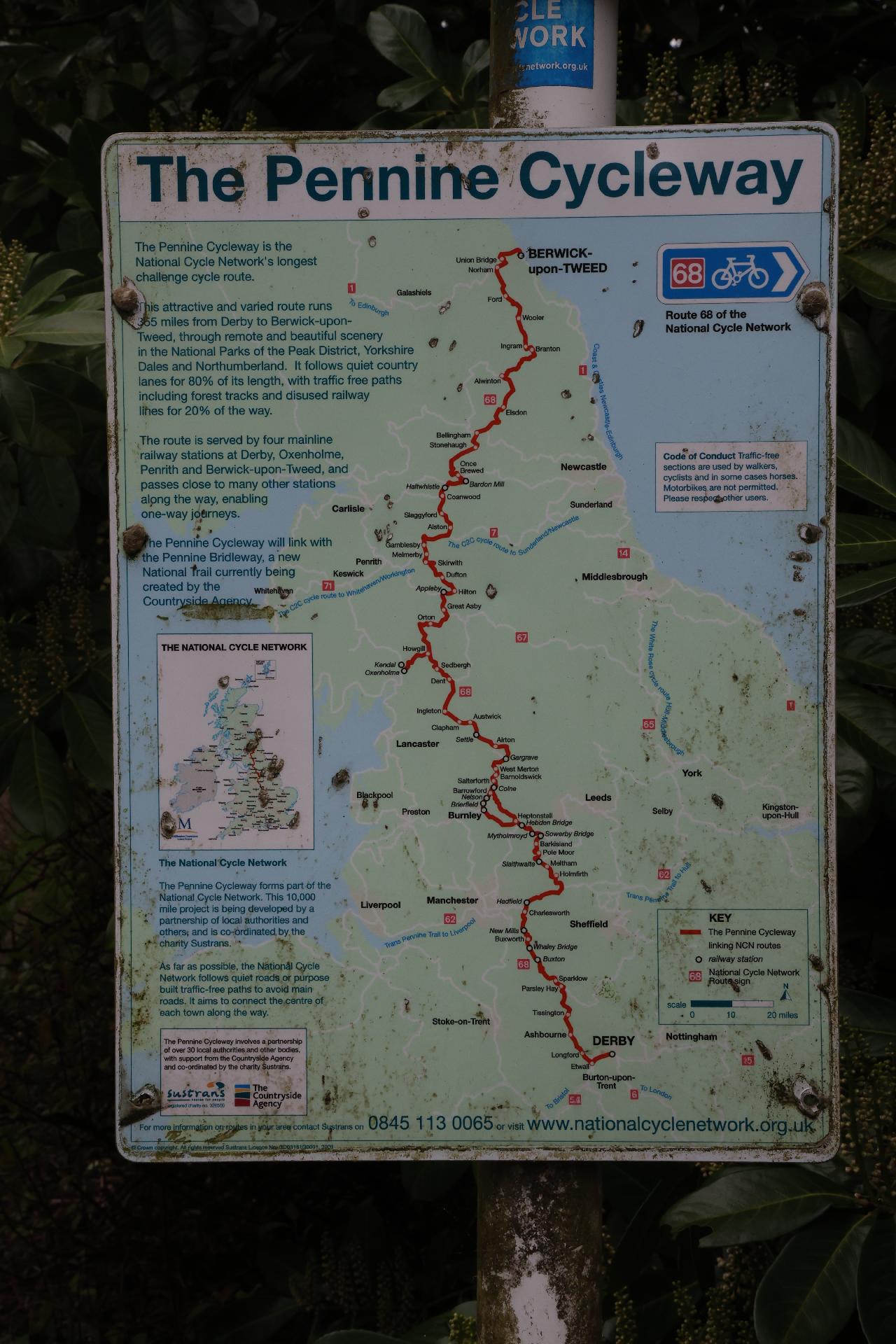 Pennine Cycleway sign at start of Greenway